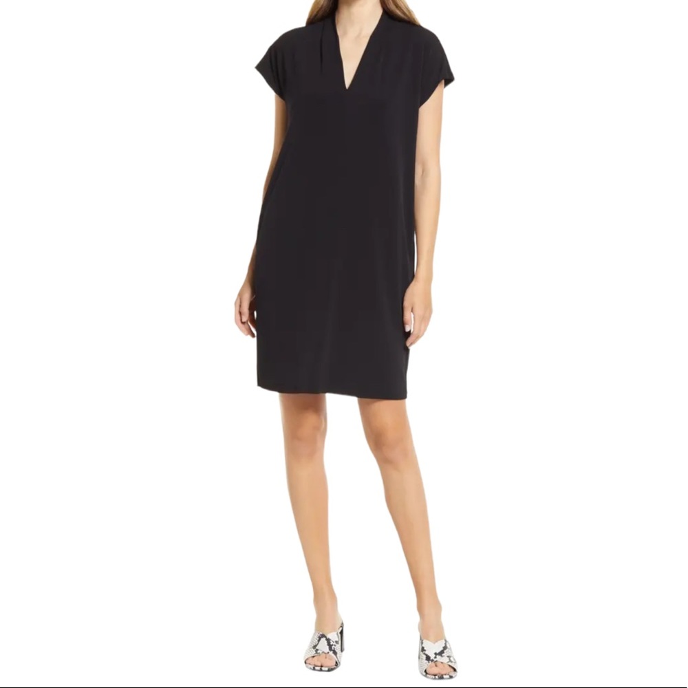 Halogen Pleat Detail Shift Dress in Black (XXS)